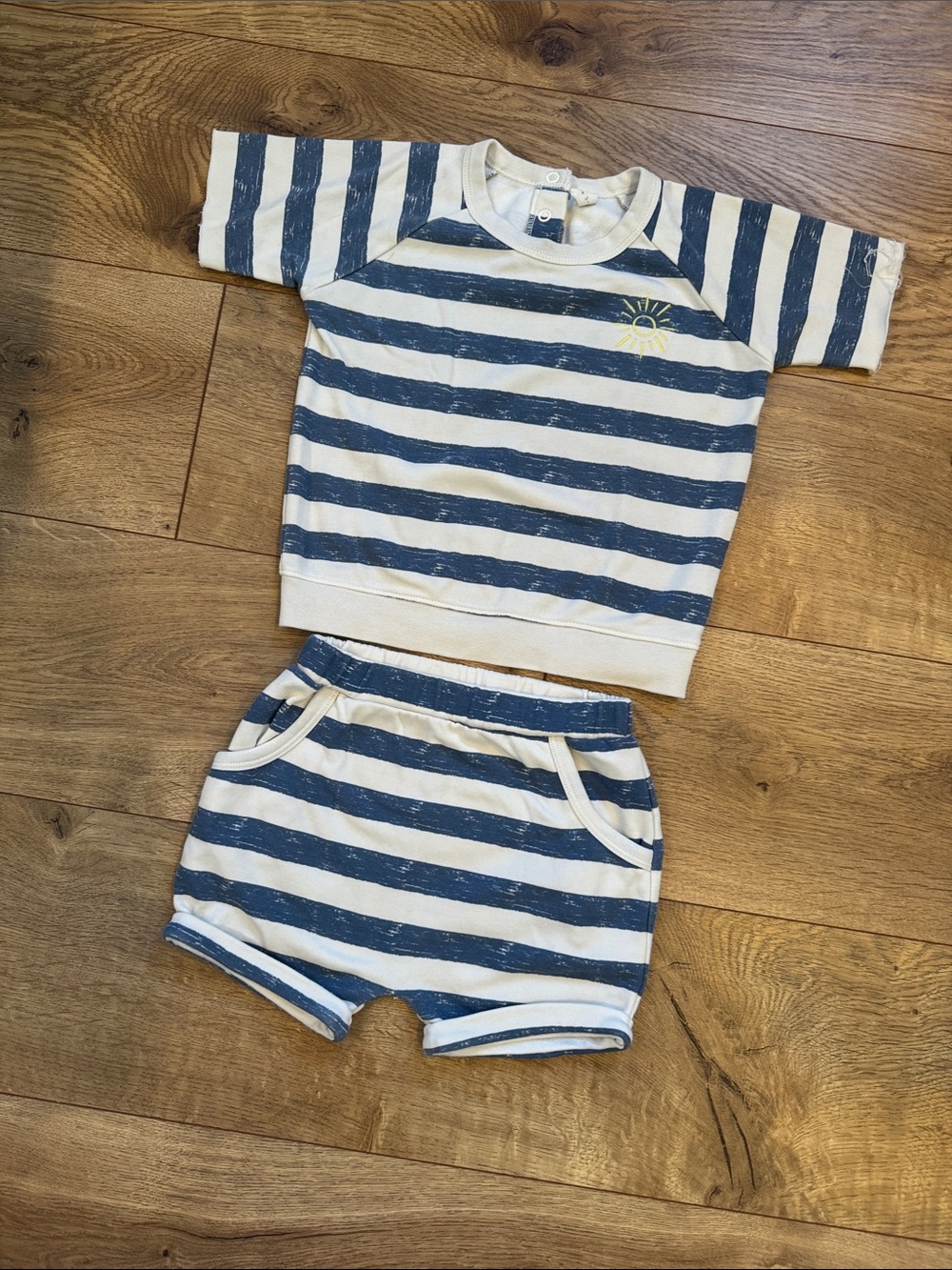 Blue & White Striped Kids Matching Set with Sun Accent